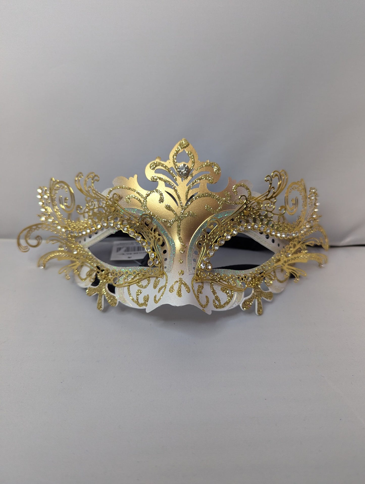 White and Gold Laser Cut Metal Masquerade Mask image 0