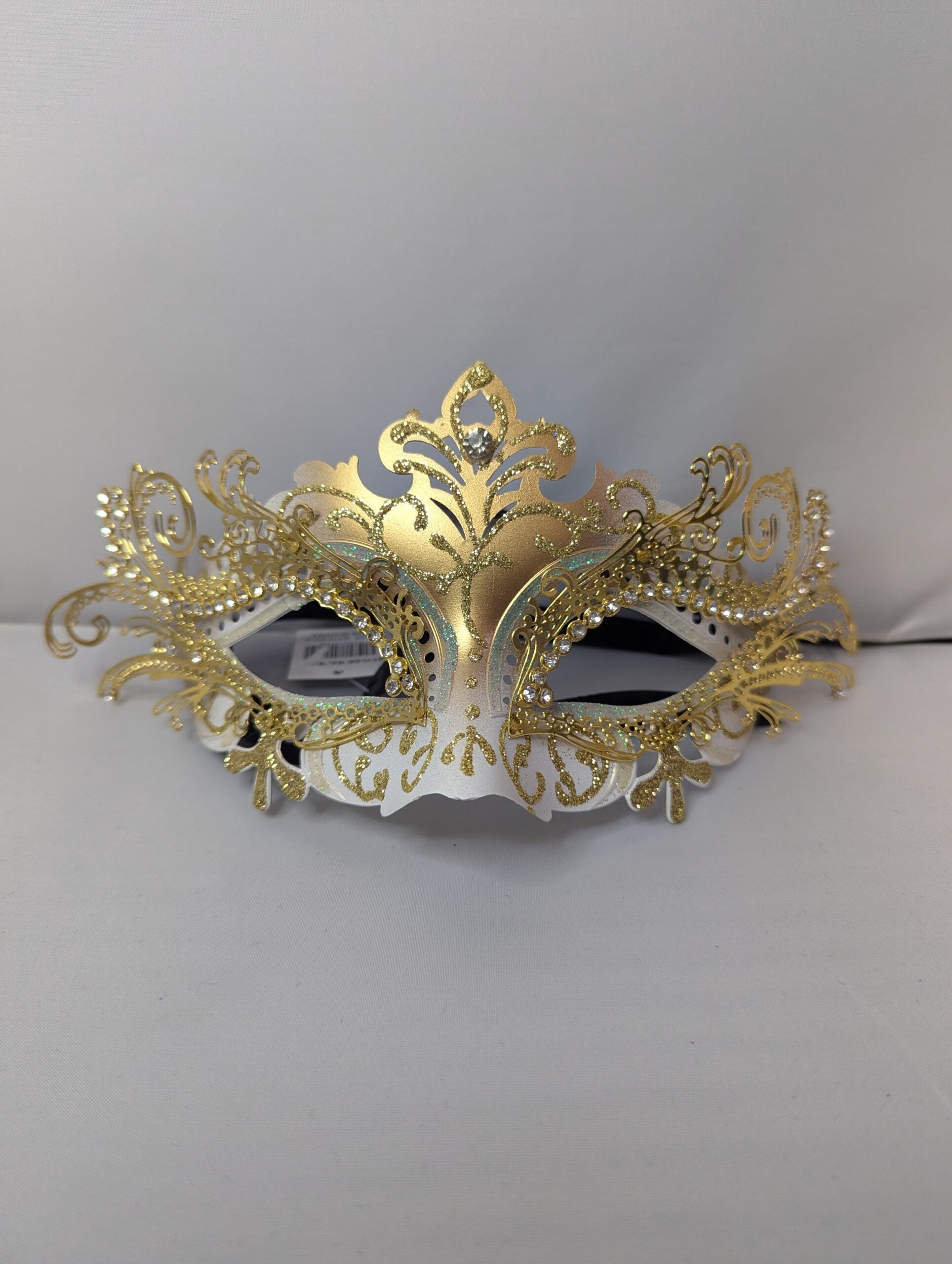 White and Gold Laser Cut Metal Masquerade Mask image 0