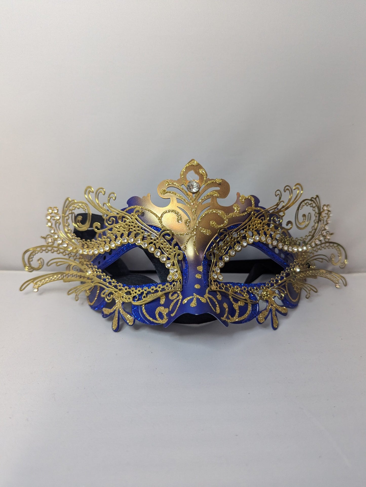 Royal Blue and Gold Laser Cut Metal Masquerade Mask image 0