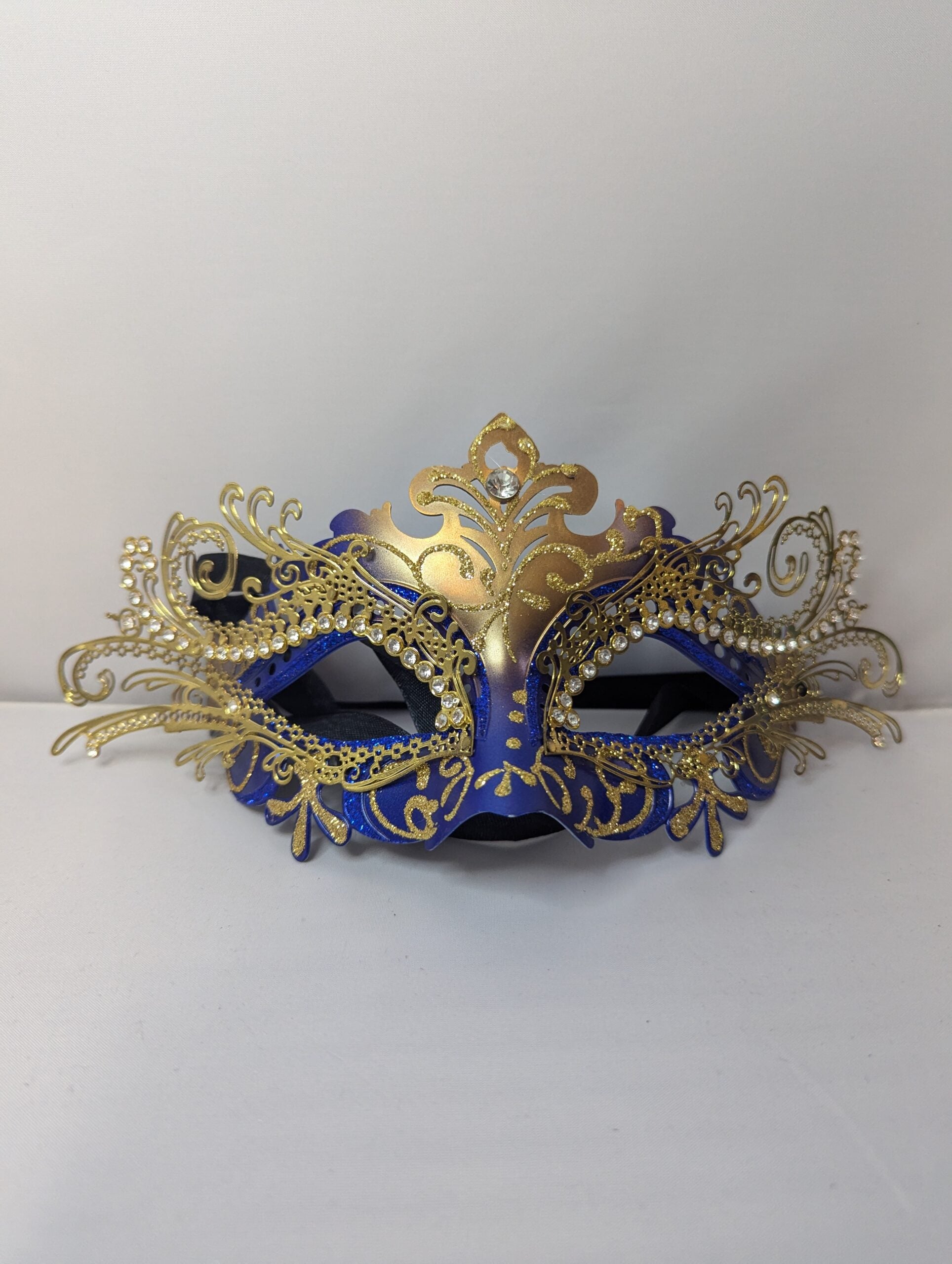 Royal Blue and Gold Laser Cut Metal Masquerade Mask image 0