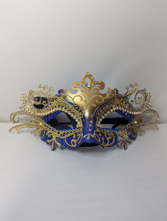 Royal Blue and Gold Laser Cut Metal Masquerade Mask image 0