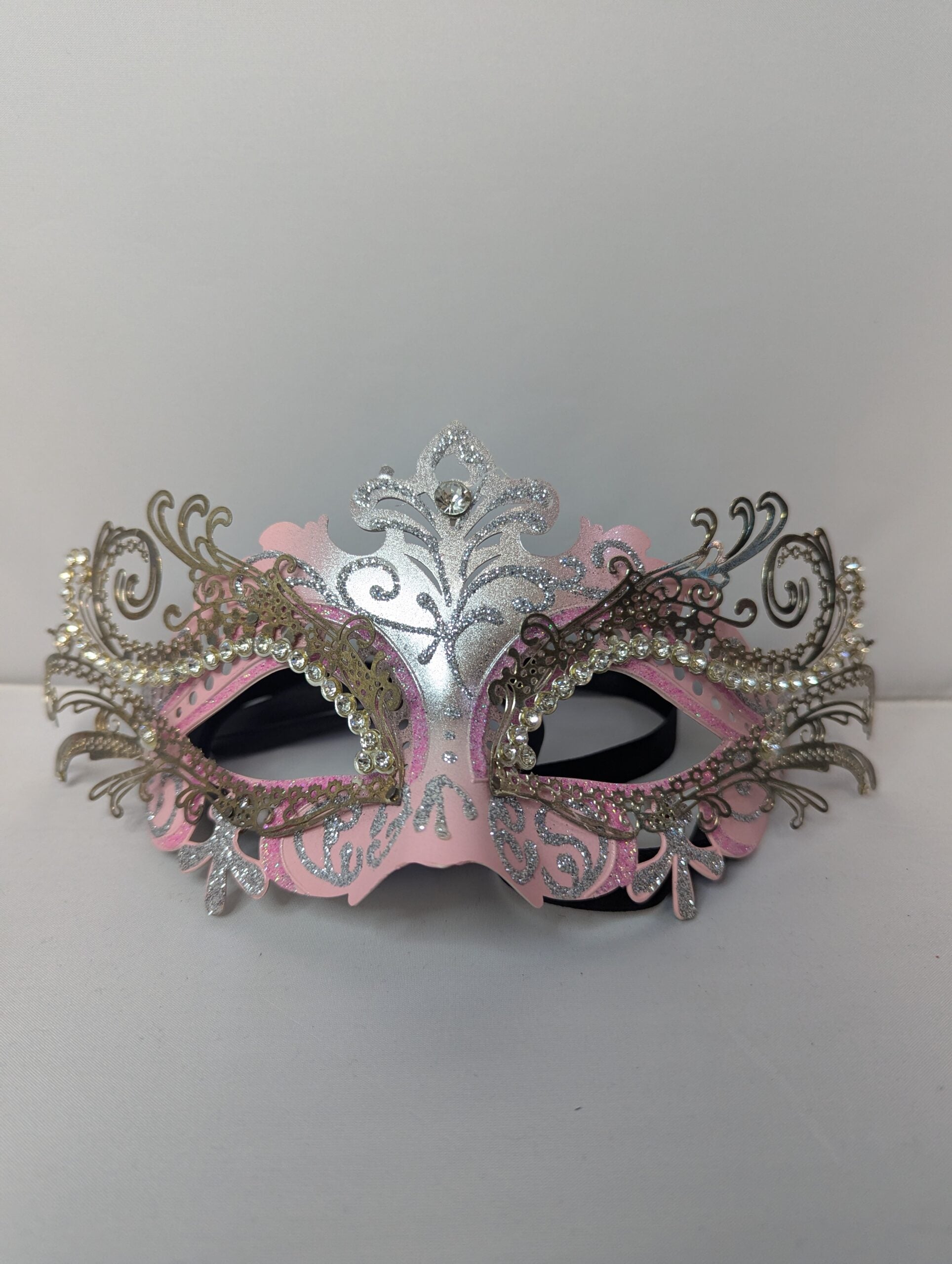 Light Pink and Silver Laser Cut Metal Masquerade Mask image 0