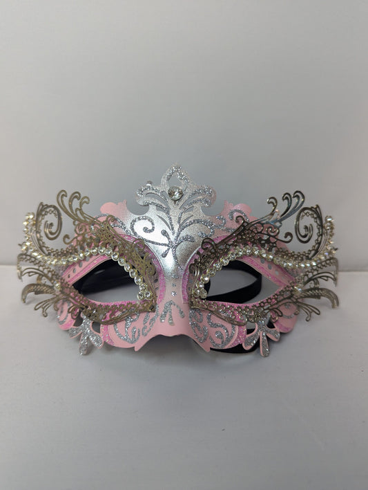 Light Pink and Silver Laser Cut Metal Masquerade Mask image 0