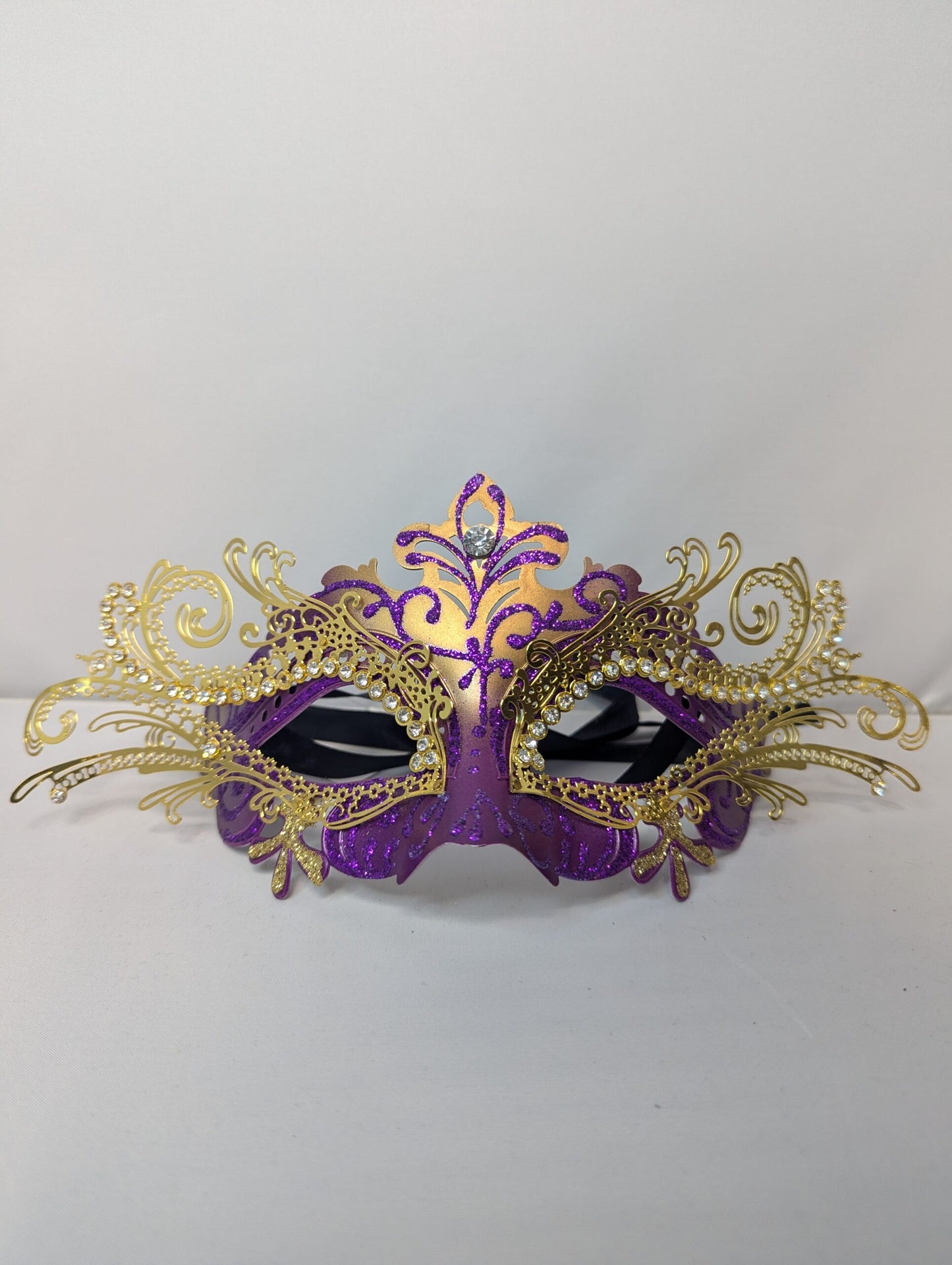 Purple and Gold Laser Cut Metal Masquerade Mask image 0