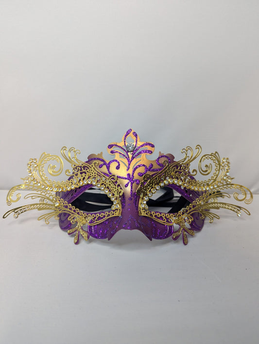 Purple and Gold Laser Cut Metal Masquerade Mask image 0